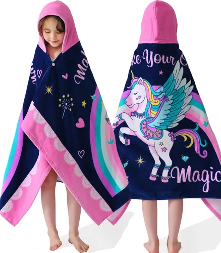 Miniatura 15 de VOOVA & MOVAS Toalla de playa con capucha para niños de 3 a 8 años, 30 x 50 pulgadas, suave, gruesa, grande, 100% algodón, absorbente para playa