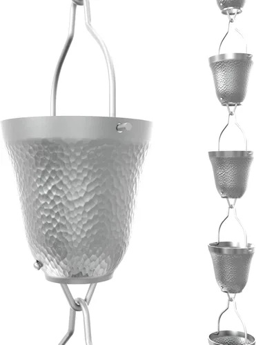 Miniatura 16 de Rain Chains Direct - Cadena de lluvia de tulipán - 8.5 pies - Aluminio recubierto de polvo negro - Cadenas de lluvia premium para canalones