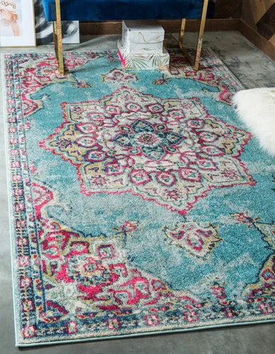 Miniatura 15 de Unique Loom Medici Collection - Alfombra tradicional de medallón floral vintage azul (2 pies 2 pulgadas x 3 pies)