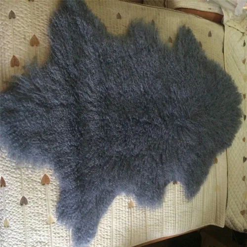 Miniatura 3 de Alfombra gris tibetana auténtica, piel de oveja de cordero mongol, funda de piel de oveja con decoración súper esponjosa como alfombra para Negro