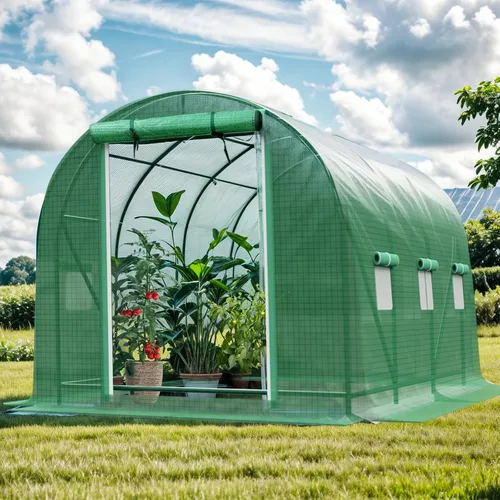 Miniatura 8 de Invernadero de túnel con entrada, casa caliente portátil para plantas con puertas de malla con doble cremallera y 6 ventanas de malla, casa cálida