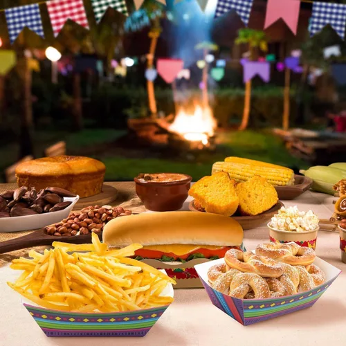 Miniatura 4 de Bandejas de comida Mexican Taco Nights – 50 bandejas montadas en barco de tacos, soporte para pollo frito, platos de papel desechables, suministros