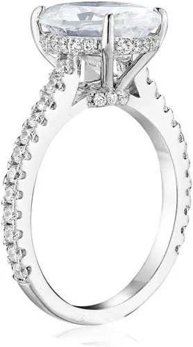 Miniatura 2 de Bo.Dream Anillo de compromiso de circonita cúbica de corte ovalado de 1,5 ct2 quilates, plata esterlina chapada en rodio