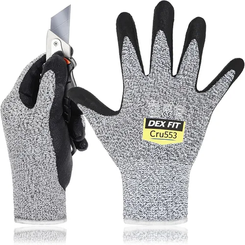 DEX FIT Guantes resistentes a cortes nivel 5 Cru553, ajuste cómodo 3D, agarre firme, delgados, ligeros, compatibles con pantalla táctil, duraderos y
