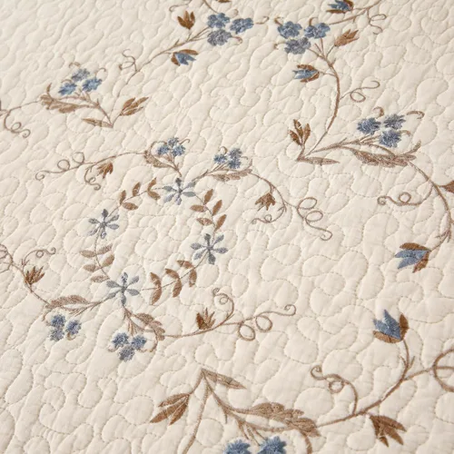 Miniatura 3 de Juego de edredón azul floral con patrón de bordado 3D de 2 piezas, 100% algodón, reversible, acolchado bordado decorativo, cubrecamas, juego