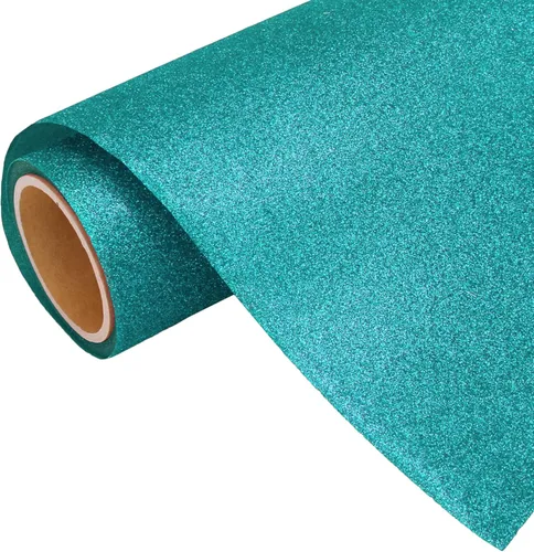 Miniatura 16 de Rollo de película de vinilo de transferencia de calor Threadart Glitter Blue de 3 yardas x 20 pulgadas HTV Colores con purpurina Compatible