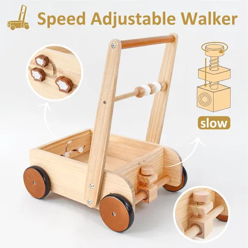 Miniatura 2 de PairPear Juguetes de Paseo de Madera para Bebés, Andadores de Madera con Velocidad Ajustable para Bebés Aprendiendo a Caminar, Juguetes de Empujar