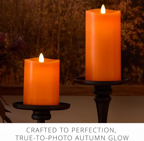 Miniatura 7 de Luminara Vela LED parpadeante sin llama, funciona con pilas con función de temporizador, pilar naranja rojizo de 3 x 6.5 pulgadas, cera real, sin