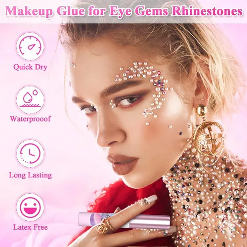 Miniatura 4 de shynek - Pegamento de maquillaje facial para diamantes de imitación, pegamento cosmético con purpurina facial de larga duración, impermeable, 1