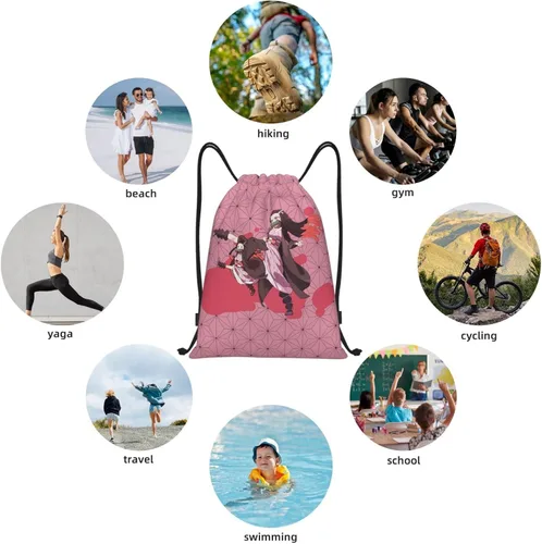 Miniatura 7 de Anime Kamado Nez-Uko Mochila con cordón para mujeres y hombres Deportes Gym String Sackpack impermeable bolsa de viaje con cordón, Negro -, Classic