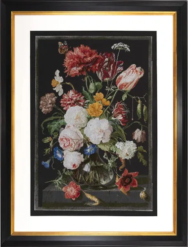 Thea Gouverneur - Kit de punto de cruz contado - Naturaleza muerta con flores en un jarrón de vidrio - 2 - Aida Black - 14 unidades - para adultos -