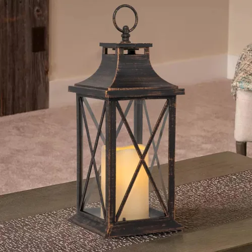 Miniatura 6 de YAKii Farol vela decorativo de 14 pulgadas, sin llama, con temporizador LED de plástico, para colgar en interiores y exteriores, decoración del día