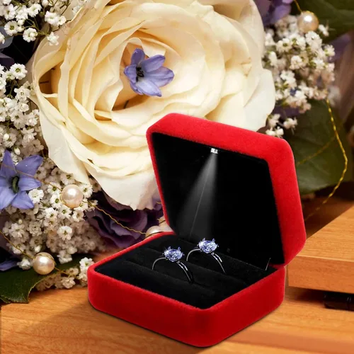 Miniatura 5 de GBYAN Ring Box for Wedding Ceremony Velvet Couple Ring Holder Double Slot Jewelry Storage Box for Engagement