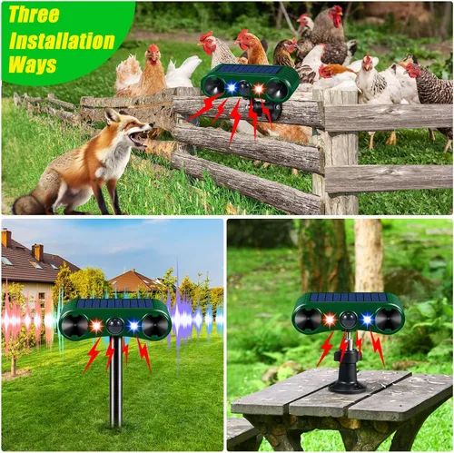 Miniatura 5 de Repelente ultrasónico de animales 2025 para exteriores, paquete de 2 repelentes solares de animales con sensor de movimiento y luz intermitente