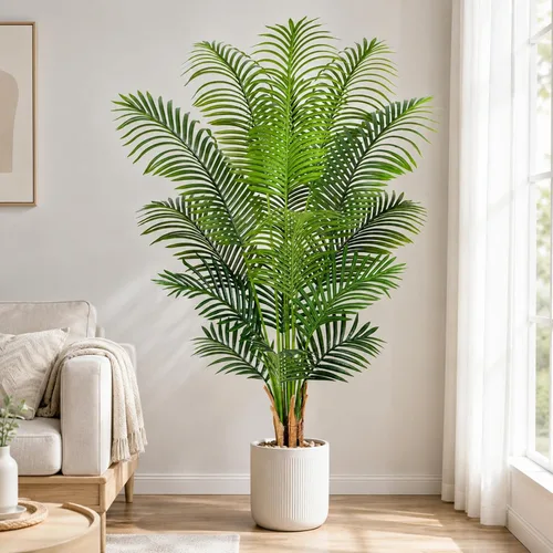 Miniatura 10 de Palmera artificial de 4 pies para interior, palmera paradisiaca tropical falsa en maceta con diseño de corteza real, palmera de areca sintética