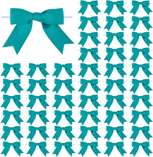 Miniatura 20 de Meseey 50 lazos de grogrén de 3 pulgadas, color gris plateado, preatados, para bolsas de golosinas, cesta de envoltura de regalo, boda, baby shower