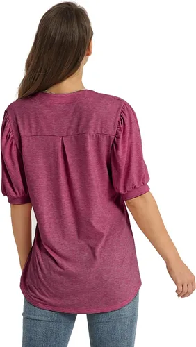 Miniatura 4 de YESNO Camisas de manga corta para mujer, estilo casual, cuello en V, blusas elegantes de manga abombada, TY0