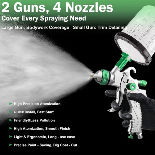 Miniatura 5 de HVLP - Kit de pistola de pulverización de aire, 2 pistolas de pintura automotriz, 0.5/0.031 in, 4.2 fl oz y 1.4/0.067 in 20.3 fl oz desechables taza