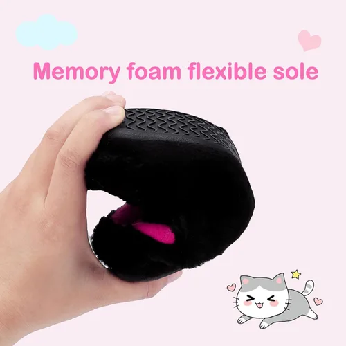 Miniatura 4 de Pantuflas esponjosas para niñas pequeñas, bonitas, de unicornio, gato, para interiores, hogar, zapatos de casa, zapatos de felpa mullida