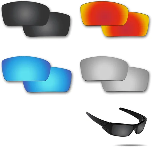 Fiskr Lentes de repuesto polarizadas para gafas de sol Oakley Gascan 4 pares Pack Negro y metálico plateado y azul hielo y rojo fuego 0