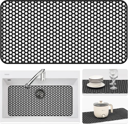 Miniatura 18 de Bestjing Tapete de silicona para fregadero - Protectores para fregadero de cocina con drenaje central, accesorio de rejilla de cocina de 26" x 14