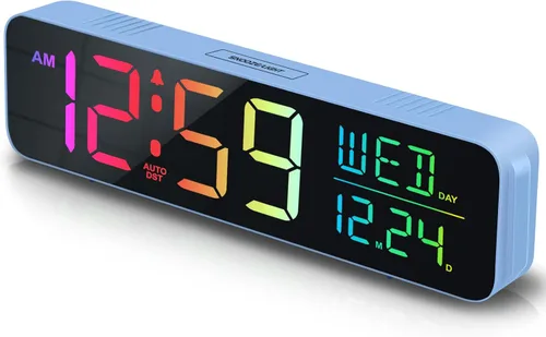 Miniatura 8 de Peakeep Reloj digital, reloj despertador alimentado por batería para dormitorios, esfera de espejo, números grandes, 6 atenuadores para personas