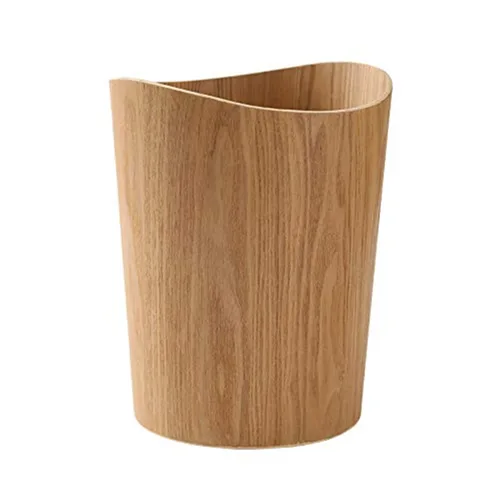 Miniatura 8 de Cubo de basura redondo apilable, de madera natural, para baños, cocinas, oficinas en casa (madera oscura)