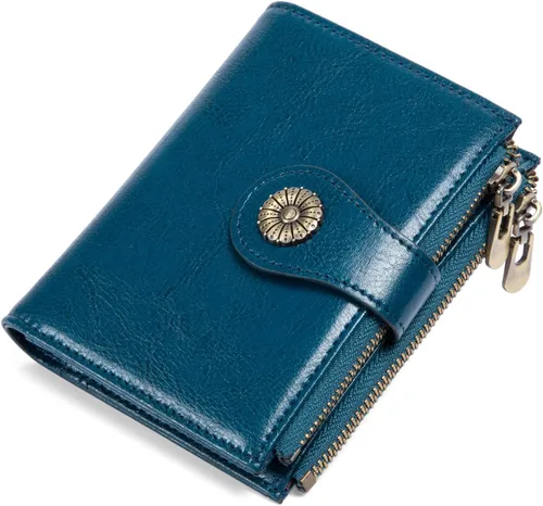 Miniatura 15 de Cartera pequeña para mujer, con bloqueo RFID, de piel suave, plegable, compacta, tarjetero para mujer, con bolsillo con cremallera, color negro