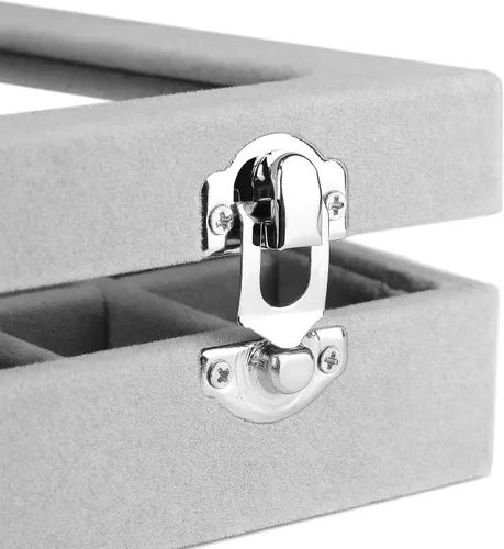 Miniatura 6 de Joyero de terciopelo con 24 rejillas para joyas, caja organizadora de exhibición, bandeja para anillos, estuche de almacenamiento para niñas