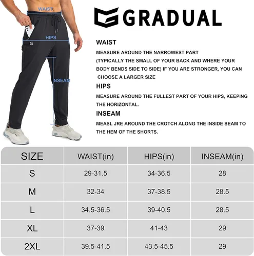 Miniatura 7 de G Gradual Pantalones deportivos para hombre con bolsillos con cremallera, pantalones deportivos cónicos para entrenamiento, correr, correr