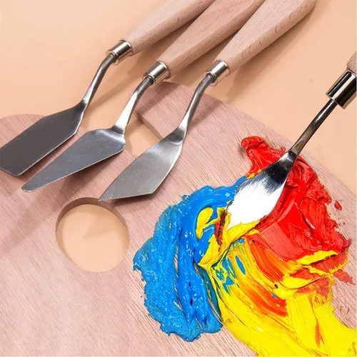 Miniatura 6 de Juego de cuchillos de pintura – 10 piezas de espátula de acero inoxidable, herramientas de pintura, cuchillos de metal, mango de madera