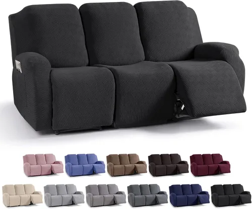 Miniatura 15 de KinCam Fundas para sillón reclinable, fundas elásticas para sillas reclinables, fundas para sofá reclinable de jacquard a rayas, protectores