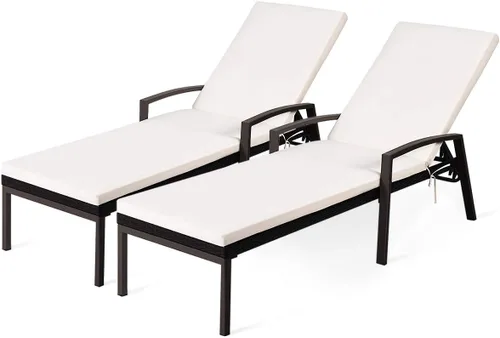 DORTALA Juego de 2 tumbonas para patio, tumbonas de mimbre para exteriores con respaldo ajustable y reposabrazos para playa, piscina, patio, tumbona