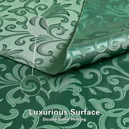 Miniatura 2 de Mantel cuadrado de damasco de desplazamiento verde jacquard de 52 x 52 pulgadas, mantel lavable para mesa de comedor, fiestas de buffet y campamento