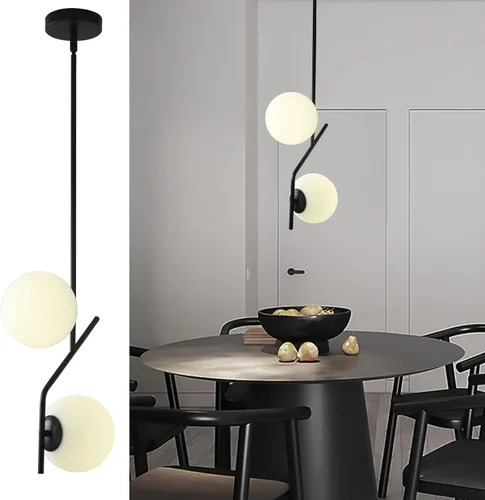 SeeU Lámpara colgante de estilo moderno, lámpara de globo, lámpara colgante negra, lámpara colgante para isla Kithchen, comedor, dormitorio 2 luces