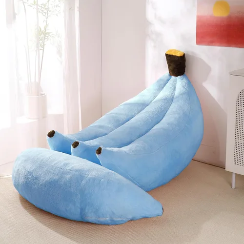 Miniatura 20 de Sofá de frijoles con otomana IEVENW en forma de banana, sofá de piso con reposapiés, cómodo sofá cama convertible para adultos, sofá de felpa