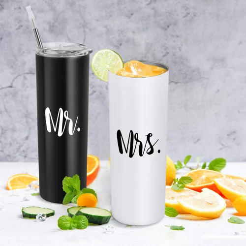 Miniatura 5 de Qtencas Mr and Mrs - Juego de vasos aislados de acero inoxidable, 20 onzas, regalos de boda para parejas