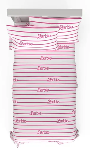 Franco - Juego de sábanas tamaño individual de 3 piezas de Barbie Logo, muy suave y acogedor, de microfibra, (producto oficialmente licenciado) por