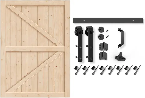 Miniatura 8 de EaseLife Puerta corredera estilo granero de 60 pulgadas x 84 pulgadas con kit de herrajes de puerta de granero de 10 pies y manija incluida