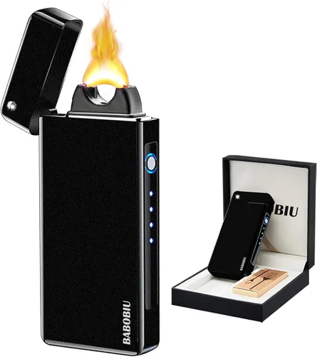 Miniatura 9 de BABOBIU Encendedor de plasma recargable, encendedor de arco, encendedores a prueba de viento, cuerpo de metal, pantalla de batería, botón de llama