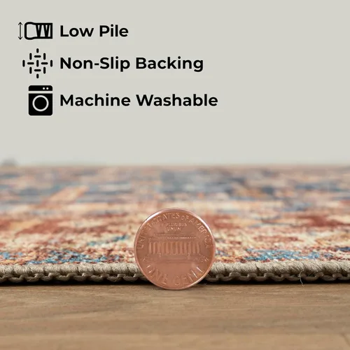 Miniatura 83 de GLN Rugs Traditional Collection - Alfombra de felpilla lavable a máquina, tradicional lavable, antideslizante, alfombra de felpilla de pelo corto