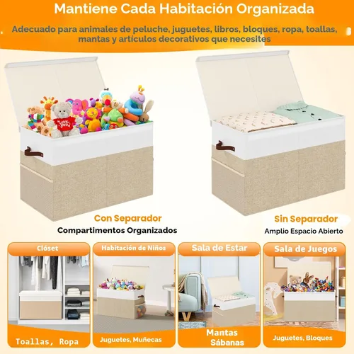 Miniatura 6 de Caja grande de almacenamiento de juguetes con tapa, organizador de almacenamiento de juguetes mejorado con divisor plegable para niños y niñas, sala