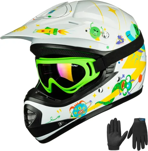 ILM Casco de Motocross ATV para Jóvenes Niños con Gafas Guantes Deportivos Bicicleta de Tierra Motocicleta Todoterreno Aprobado por DOT B07(Youth-S,