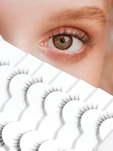 Miniatura 11 de Pestañas postizas de aspecto natural, pestañas postizas de 0.394 pulgadas, pestañas cortas, rizo C, 0.004 in, banda fina, paquete de pestañas