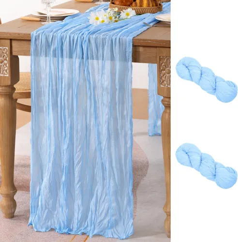 Miniatura 56 de MLMC Camino de mesa azul claro, camino de mesa de estopilla color bebé azul, 10 pies, decoración para baby shower, rústico, gasa, estopilla, centro