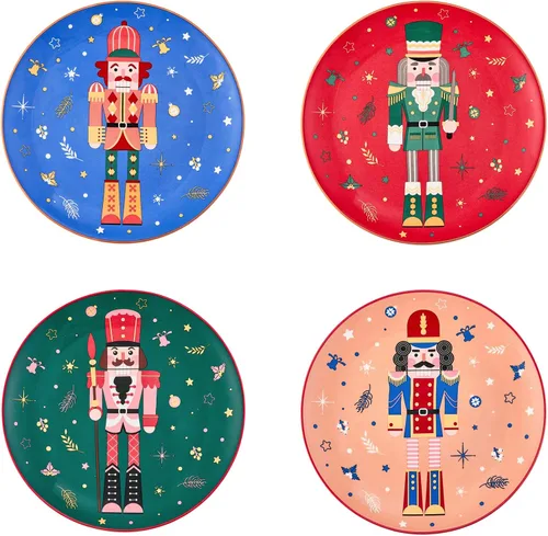 Miniatura 9 de Bico Juego de 4 platos de ensalada de gnomos de Navidad, platos de postre de cerámica de 8.75 pulgadas para ensalada, aperitivo, guarniciones