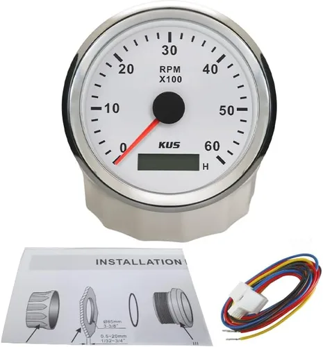 Miniatura 5 de KUS Tacómetro RPM Gauge REV Contador con contador de horas 6000RPM 3.346 in 12V/24V con retroiluminación roja y amarilla