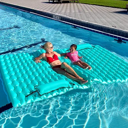 Alfombra flotante inflable gigante mejorada 2025 - Flotador de piscina para adultos con hamaca para piscina, piscina, playa, lago para fiesta Oliva
