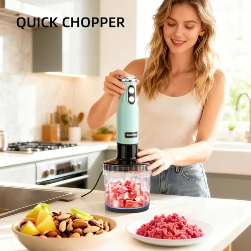 Miniatura 7 de Batidora de mano, potente 4 en 1 600 W con cable de inmersión de mano con accesorio de acero inoxidable, procesador de alimentos pequeño y palo
