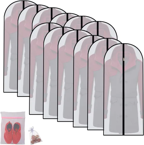 Miniatura 21 de Bolsas de ropa para colgar ropa, bolsa de traje transpirable (juego de 12) fundas con cremallera, bolsas de ropa de PEVA, bolsas protectoras